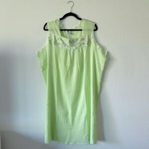Vintage Saybury 100% Cotton Gauze Green Nightgown Lace Embroidered Floral 1X